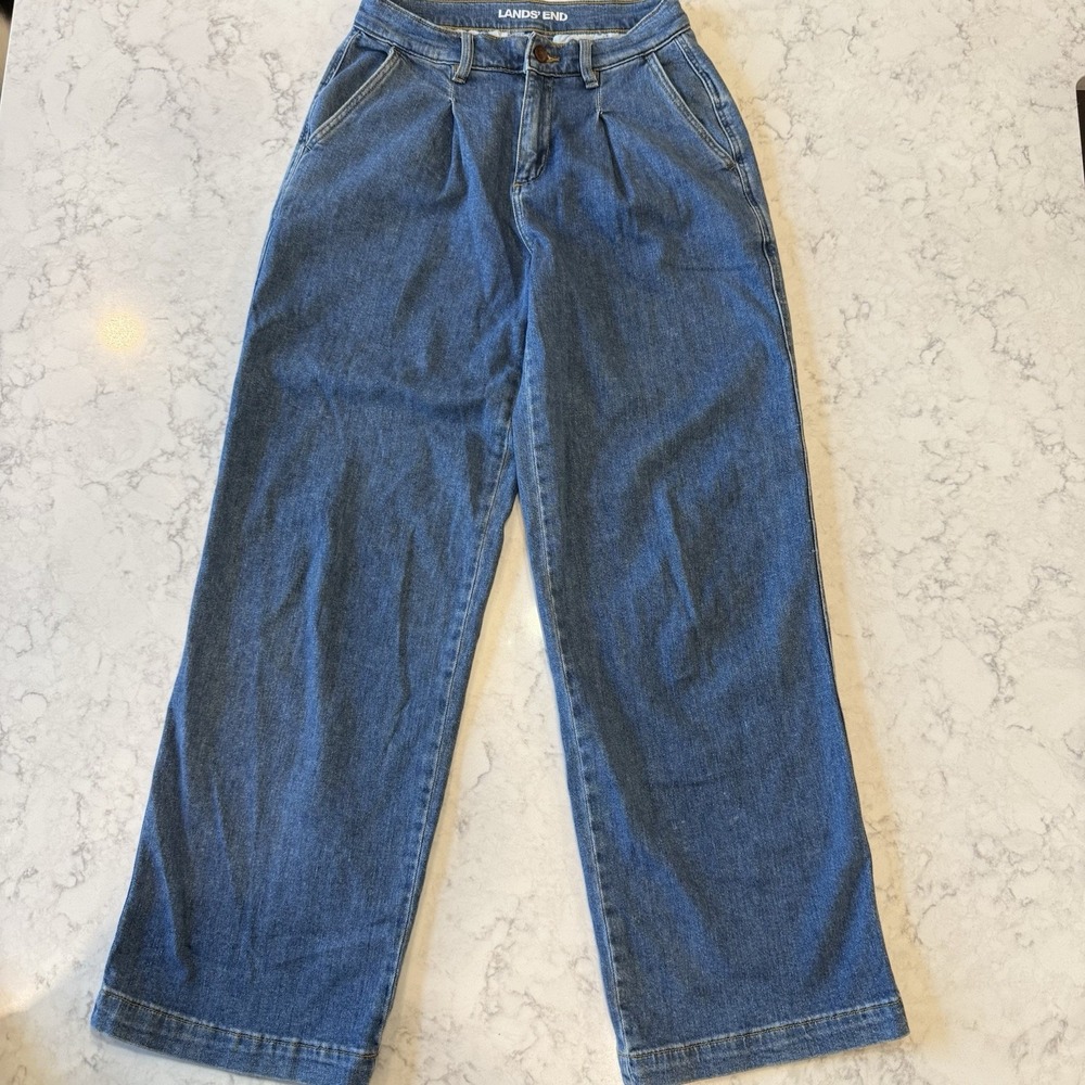 Lands End Pleated Baggy Jeans Denim Baggy 4L Medium Wash
